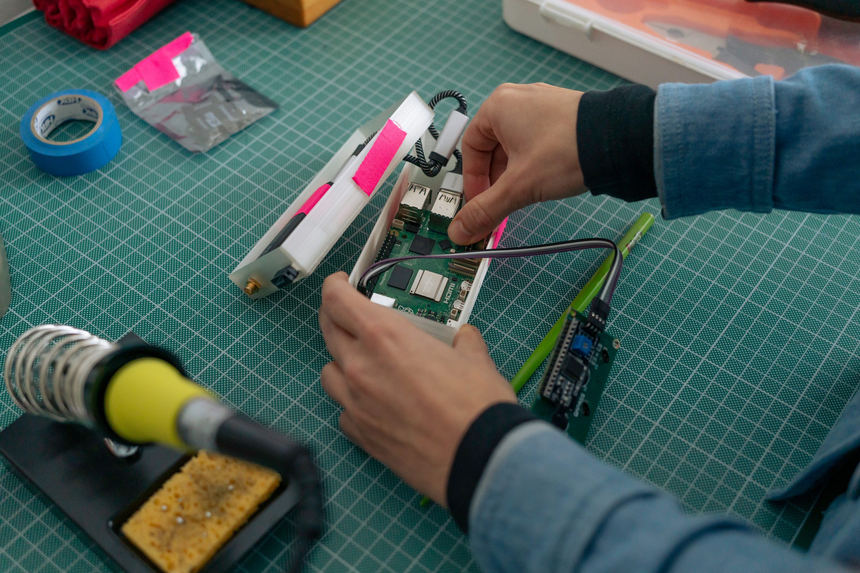Assembled ground station components including Raspberry Pi and radio receiver.