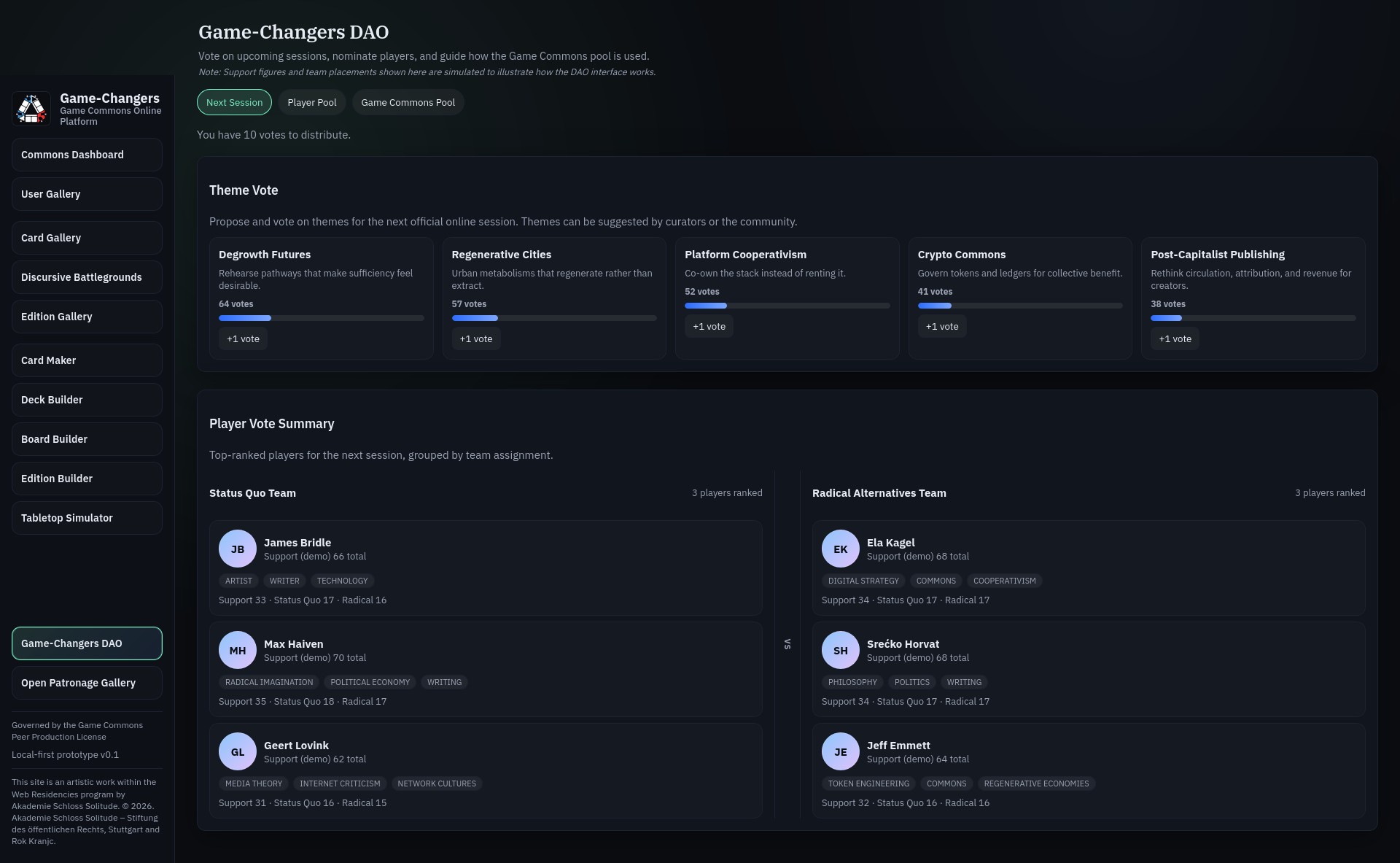 Second Game-Changers interface view.