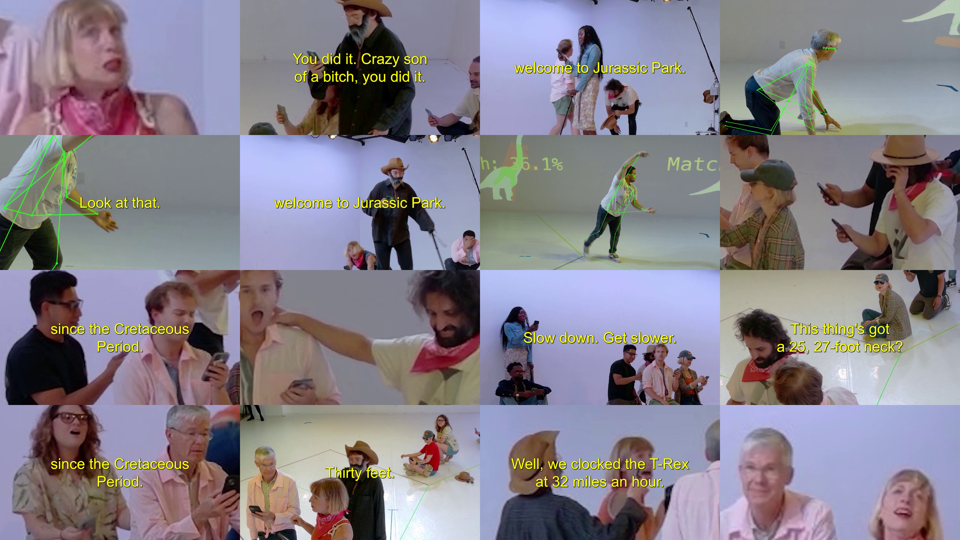 Video stills from the robot director's audience renditions of Jurassic Park.