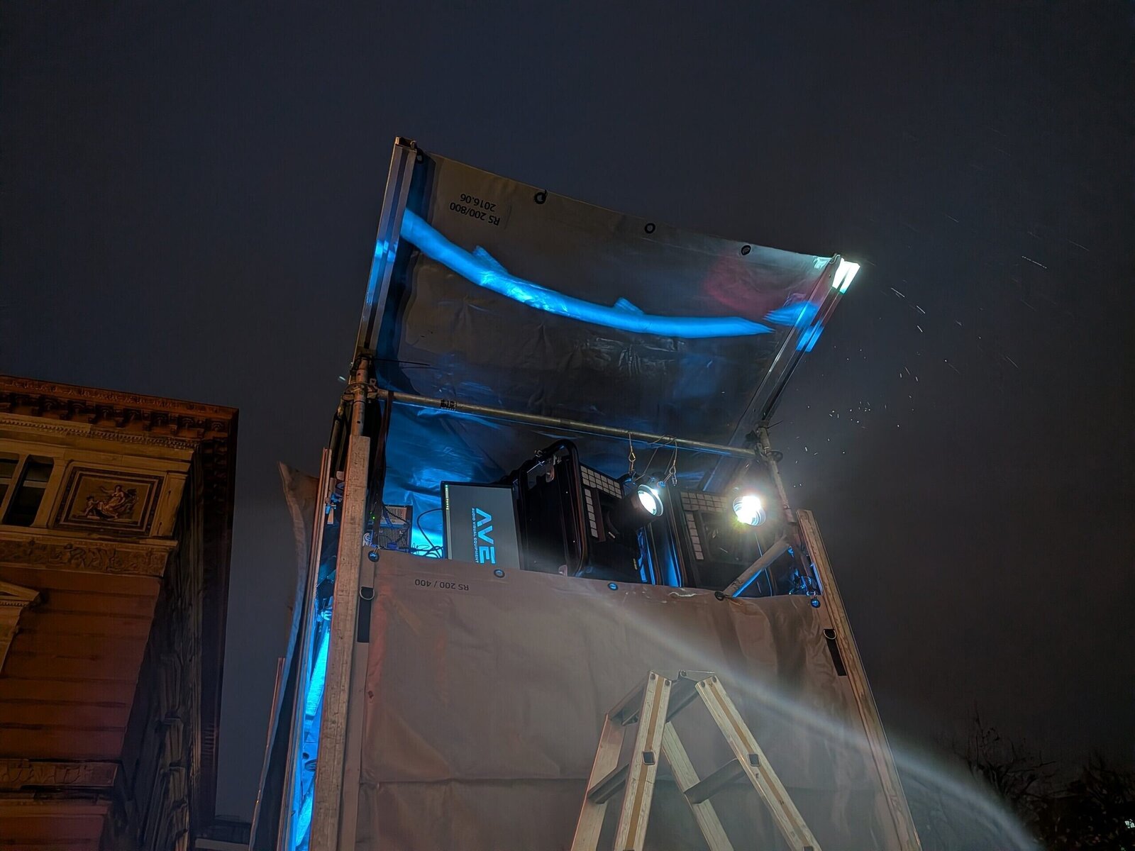 The dual 30,000 ANSI lumen projector setup.