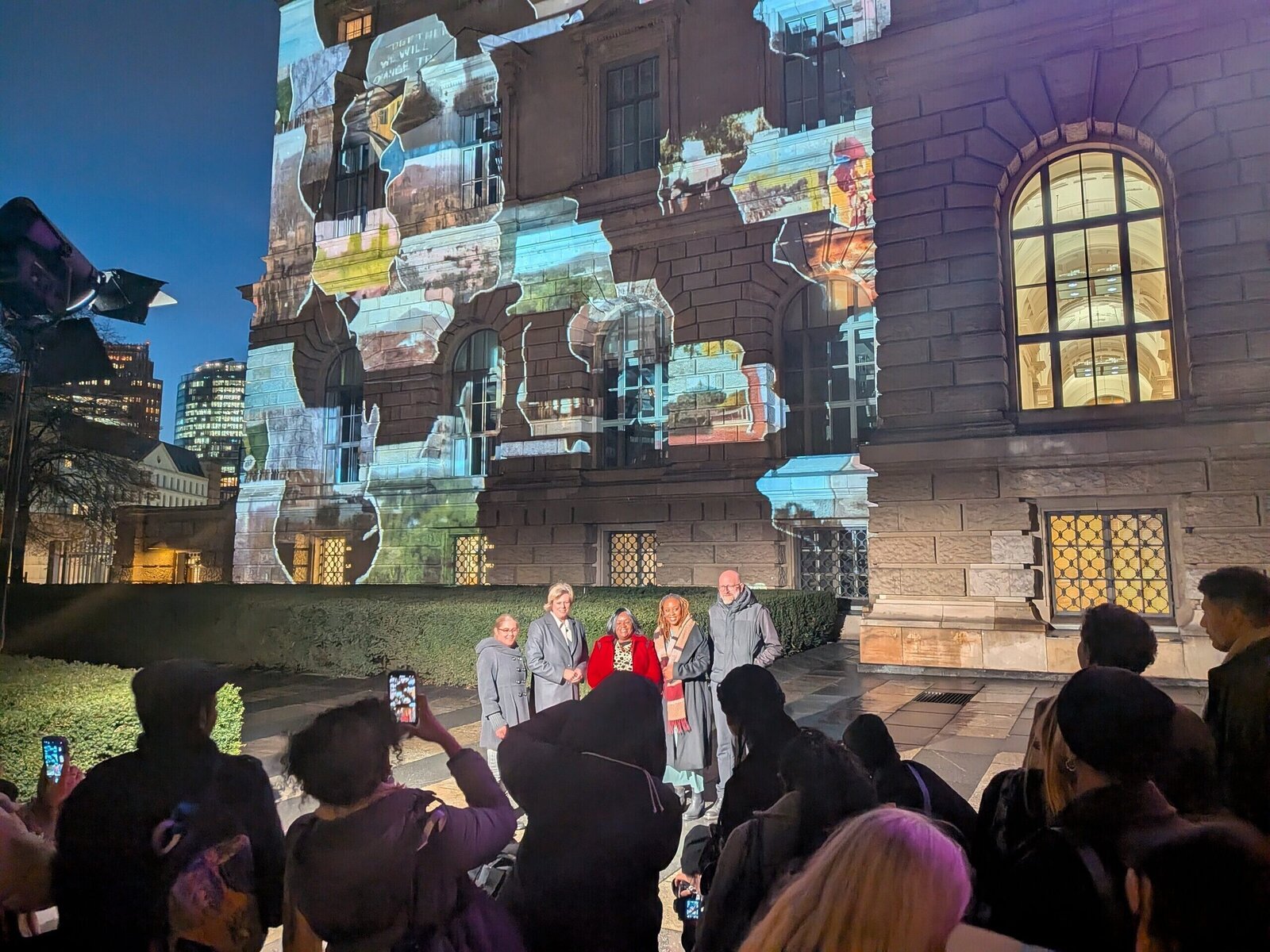 The projection mapping in progress with the artist.
