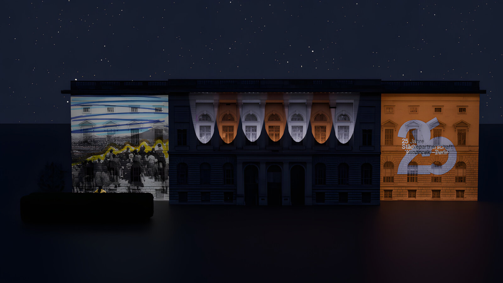 Blender mockup of projection and DMX lighting.